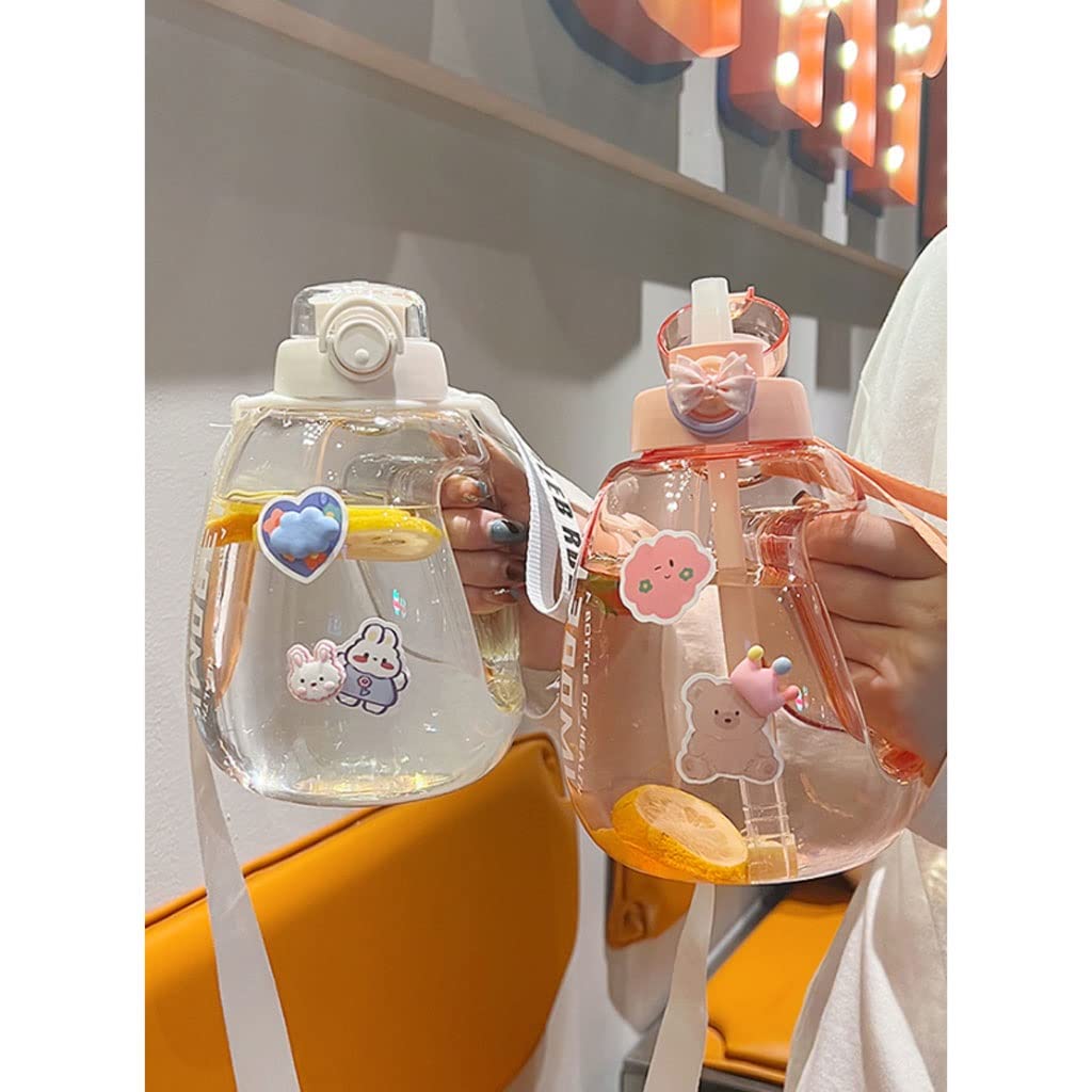 Botellín de Agua Botella de Agua Deportiva 1.3 litros Botellas de agua portátiles con pegatinas 3D Botella de hervidor linda con deportes de paja jugo a prueba de fugas taza de té taza de taza de moda