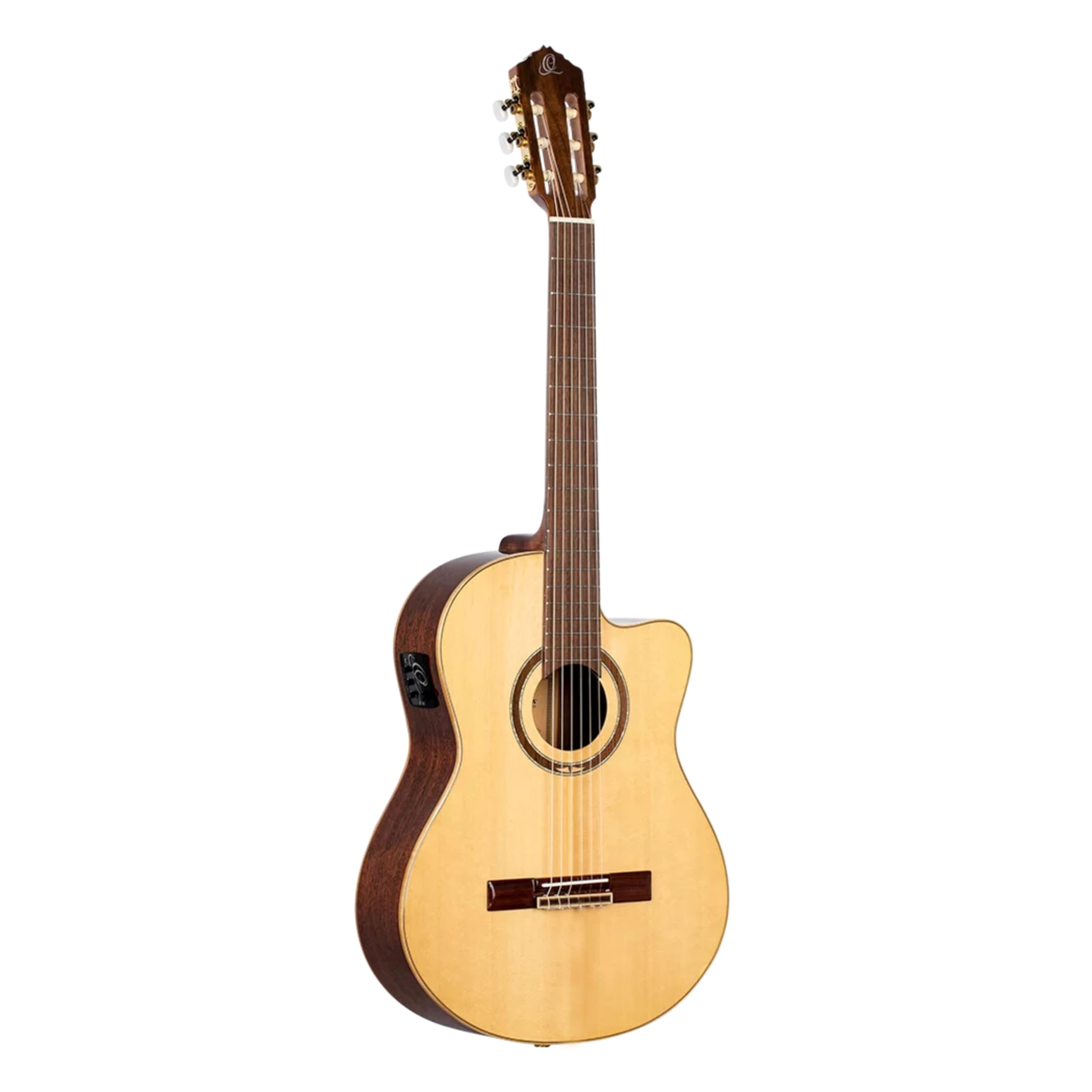 Ortega RCE138SN - Chitarra 4/4 da concerto, a spalla mancante, con manico di 48 mm e preamplificatore, custodia imbottita e tracolla comprese