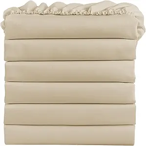 FreshCulture Full Fitted Sheets, Bulk Pack of 6, Deep Pocket, Soft Microfiber Bottom Sheets for Home, Salons, Hotels, Full Size Fitted Sheets Only (Beige)