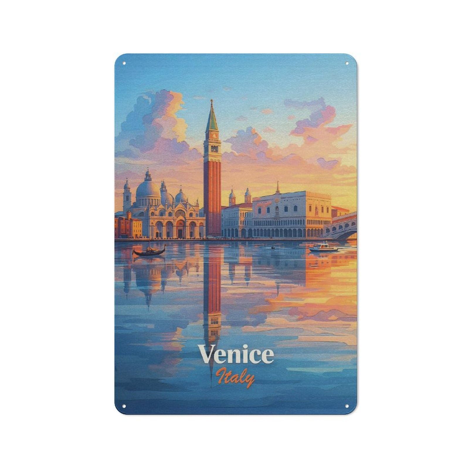 Junmoney Style-14 Character Decorative Tin Plaque 30X20cm Featuring Venice Italy Canal Sunset, Home Wall Decor For Flat, Dorm Room, Lounge Or Cafe