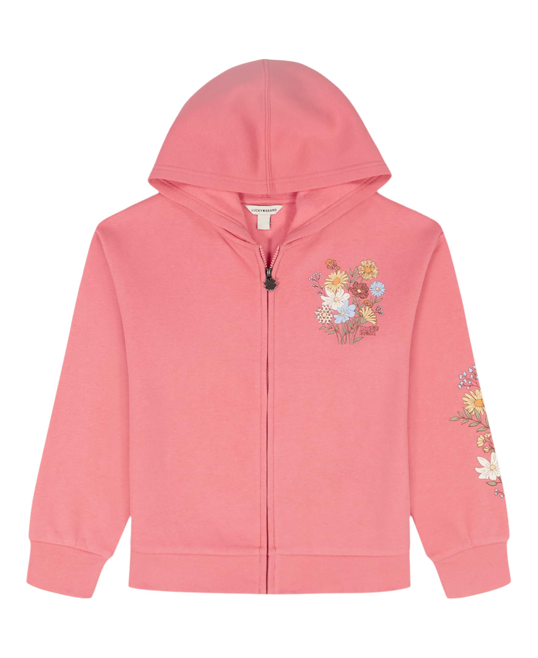 Lucky Brand Girls' Long Sleeve Fleece Full Zip Hoodie With Ribbed Cuffs & Waist