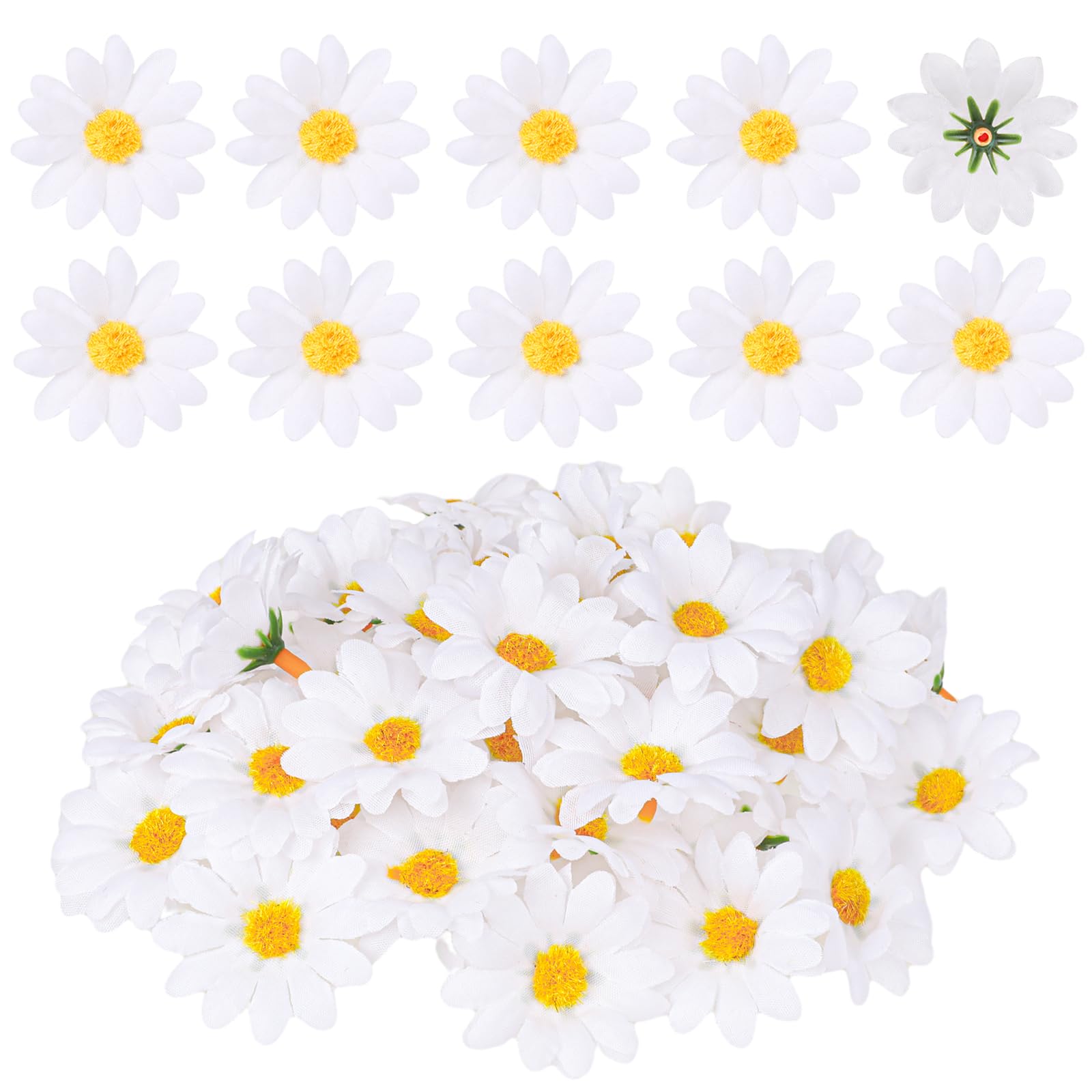 100Pcs Fabric Daisy Flower Head, 1.5 Inch Artificial Gerbera Daisy Artificial Chrysanthemum Flowers Heads, White Artificial Gerbera Fake Flowers Heads, Flowers Heads for Wedding Party and DIY Craft