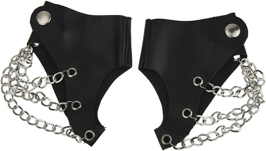 Women Punk Rock Fingerless Gloves Night Club Show 3 Metal Chains Buckle Gloves