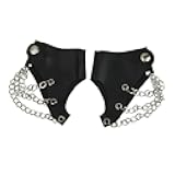 Women Punk Rock Fingerless Gloves Night Club Show 3 Metal Chains Buckle Gloves