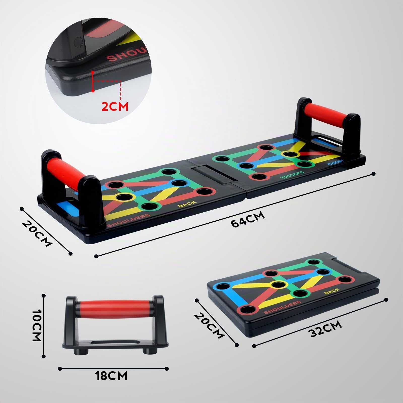 Planche à Pompes 12-en-1 Pliable – ABS, 300kg Max, 16 Coussinets Antidérapants – Musculation Dos/Poitrine/Épaules, Homme/Femme