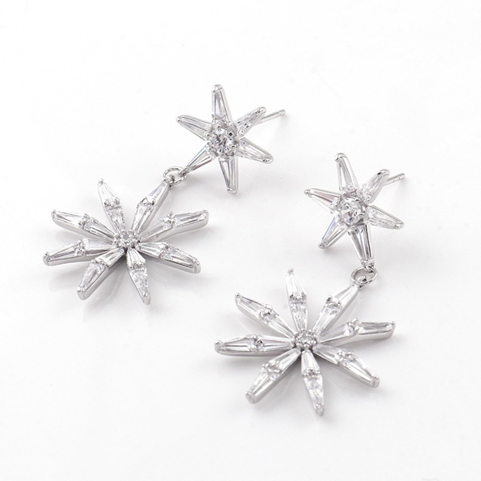 Epinki Orecchini Pendenti Lunghi Donna Oro Bianco 9K/14K/18K Fiore con Moissanite Trapezoidale Orecchini