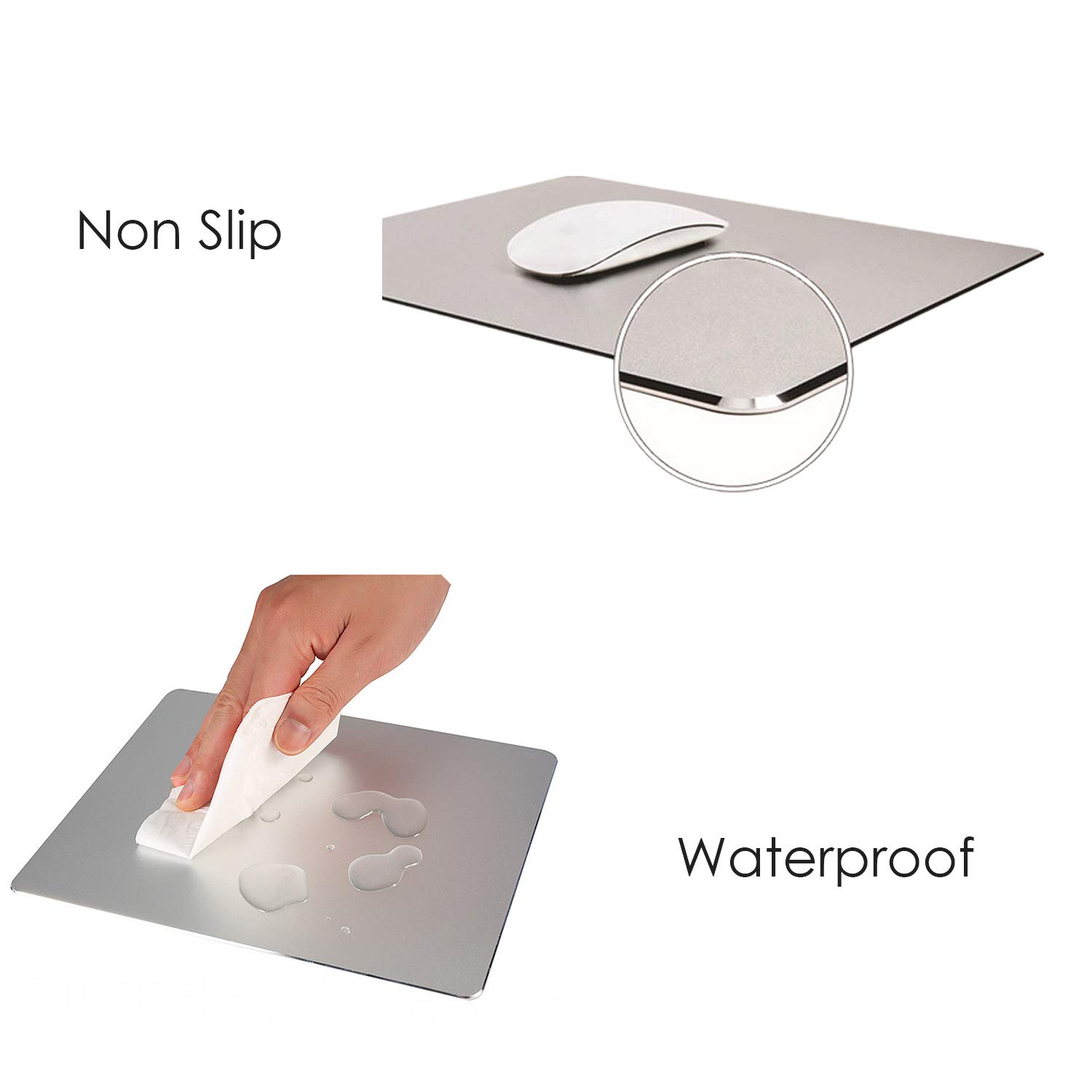 DIGIFLEX Aluminiowa Podkładka Pod Mysz - Metalowa 22x18cm Srebrna | Płynne Sterowanie, Antypoślizgowa Podstawa, Biuro I Gry, Wodoodporna Powierzchnia
