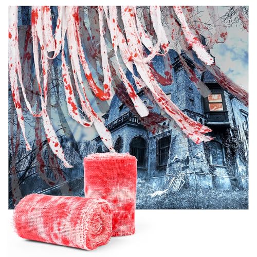 Fushenmu 01 Jxiton Creepy Blood Cloth 984X3 In Blood Cloth Hanging Stripe Drape For Halloween Porch Doorways Yard Indoor And Outdoor Party Home Decoration cover