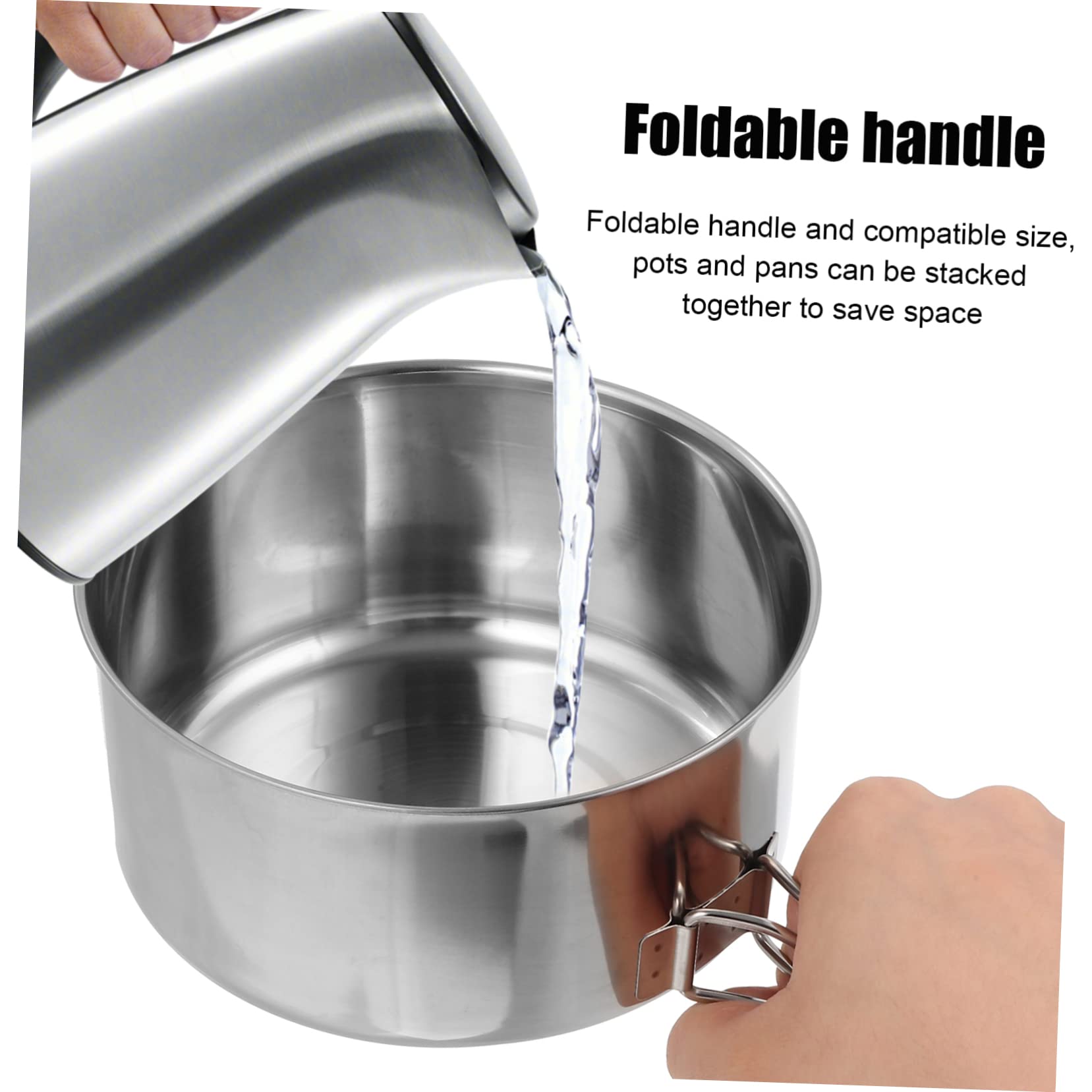 VICASKY 1set Set Stainless Steel Cooking Utensils Camper Folding Camping Outdoor Pots Pan Portable Stackable Camp Cookware Picnic Cooking Pot Backpacking Cookware 4pcs