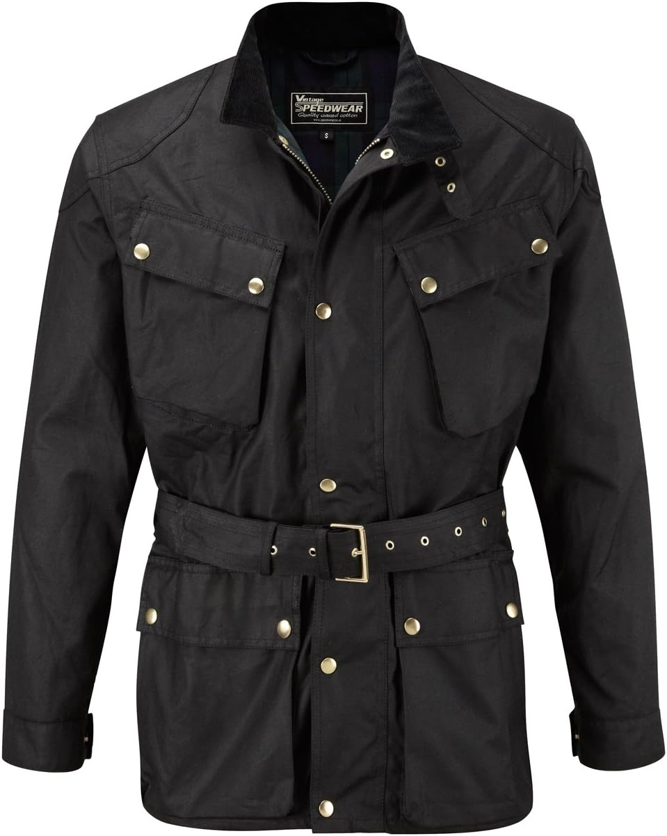 SpeedwearDeluxe Traditional Wax Cotton Motorcycle Jacket - Small Black