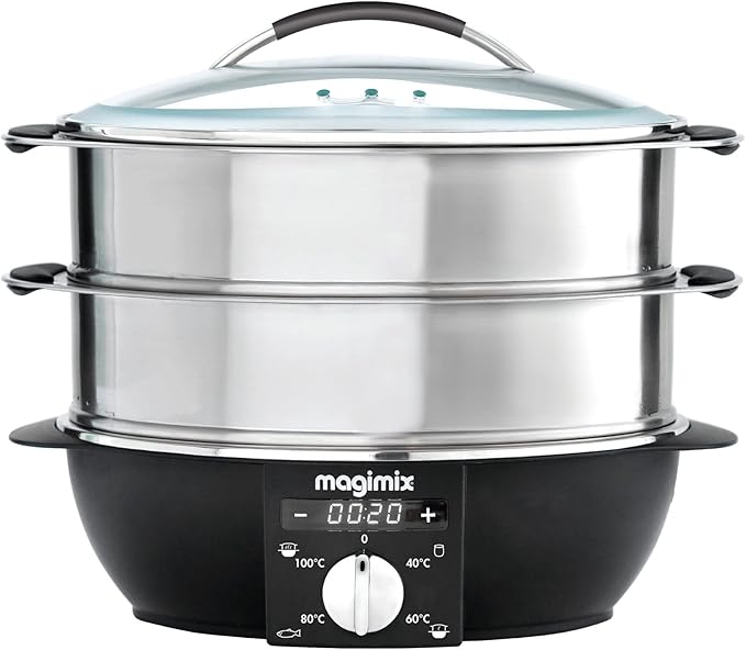 Magimix Multifunctional Food Steamer | 2 Tiers & Removeable Base | 12.2L Capacity | Stainless Steel, 11581