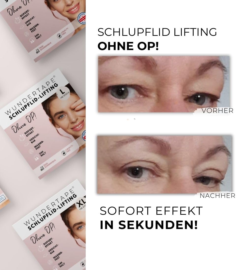 WUNDERTAPE Tiras de párpados deslizantes para levantar párpados sin cirugía (impermeable, invisible, 24 horas de duración, eyelid tape), rayas invisibles (144 x XXL)
