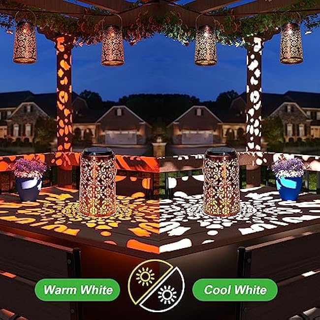 JSOT Solar Lanterns - Solar Lanterns Lights Outdoor Waterproof Gift for Women Mom Grandma, Metal Hanging Lights Decorative for Patio Garden Yard Backyard Porch Table Tree , Cool/Warm Light, 2 Pack