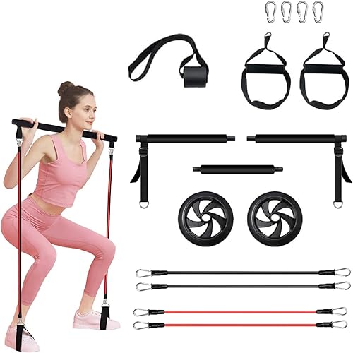 Kit de barra de pilates con bandas de resistencia para mujeres y hombres. Equipo de pilates de fitness para trabajar desde casa, barra de fitness