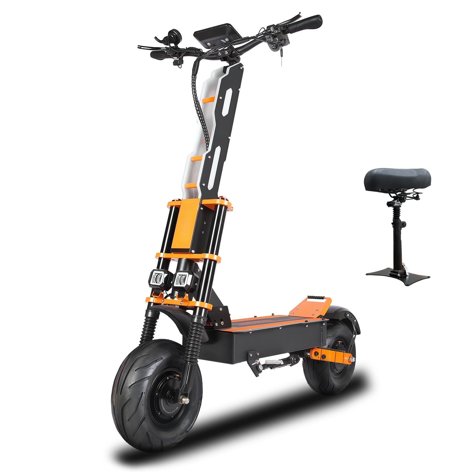Foldable Electric Scooter with Seat 60V 8000W Dual Power Orange Finger Hook Vertical Handlebar with LCD E Scooter