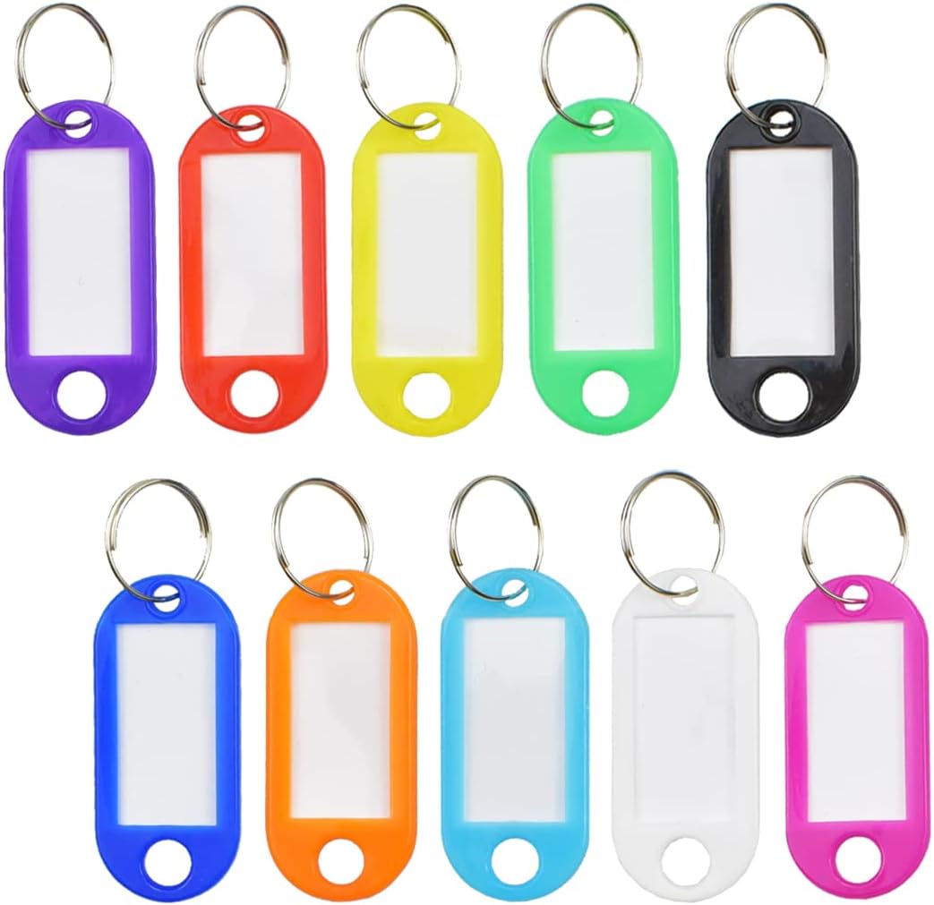 Key Fobs with Split Ring - 20 PCS Labels ID Keyring Tags for Luggage, Pet Name Memory Stick Tags, 10 Colors