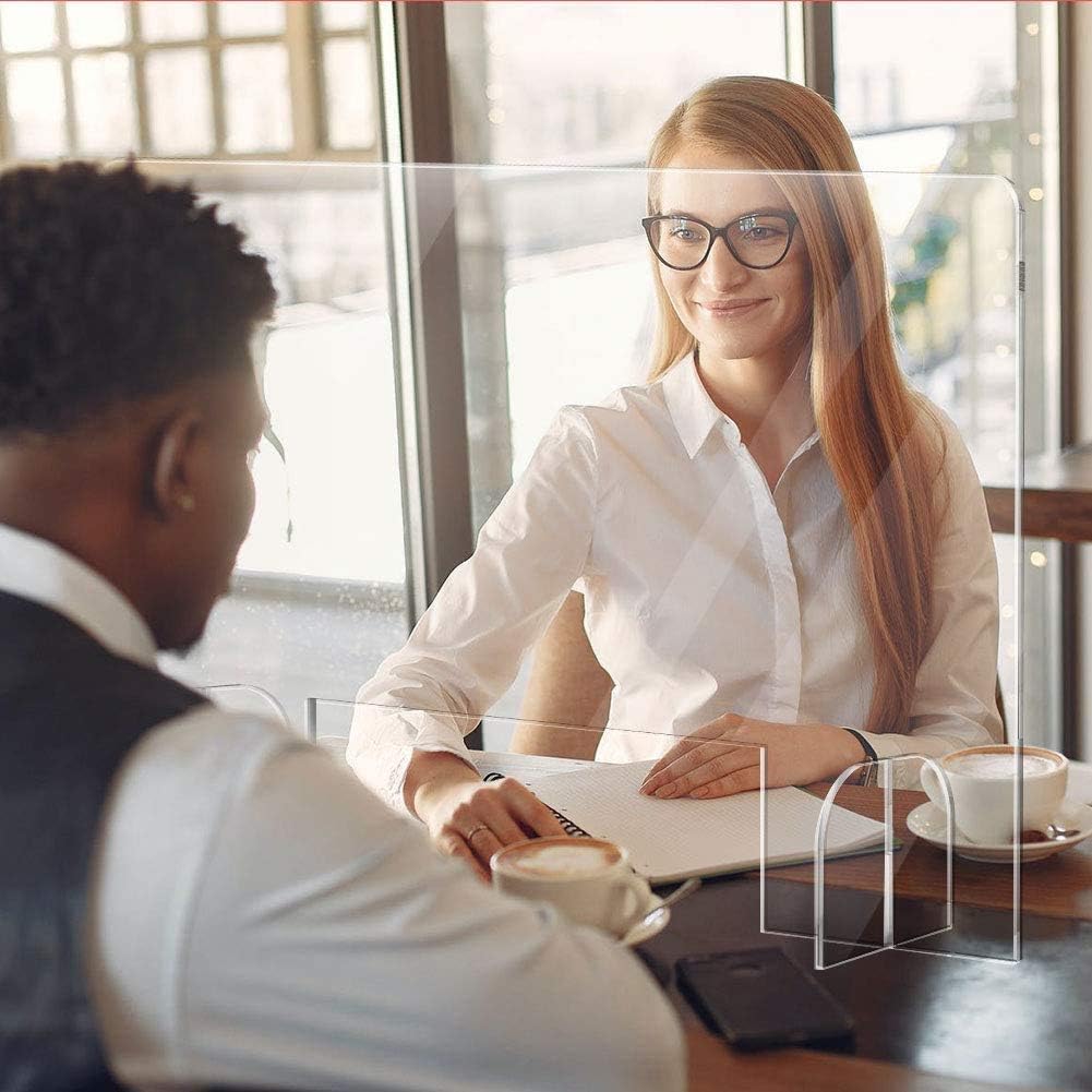 Sneeze Guard for Desk and Counter 36x24 Inches Protective Freestanding 1/4'' Thickness Barrier Shield with Transaction Window Acrylic Plexigalass for Offices and Store… : Office Products