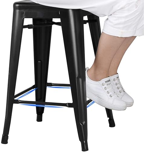 Miniatura 7 de Topeakmart Taburetes de metal industriales de 24 pulgadas, estilo vintage, altura de mostrador, taburetes de bar altos sin espalda, juego de 4,