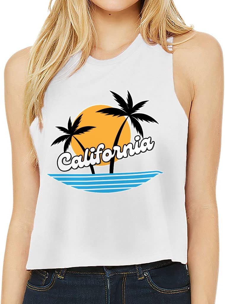 California Racerback Cropped Tank - Palm Design Women's Tank - Printed Tank Top