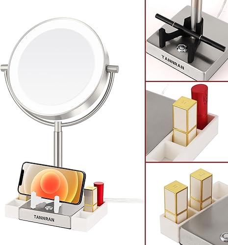 Miniatura 2 de TANNRAN Espejo de maquillaje iluminado con aumento, espejo de tocador LED, espejo de aumento 1X7X, espejo de doble cara. Viene con caja de lápiz