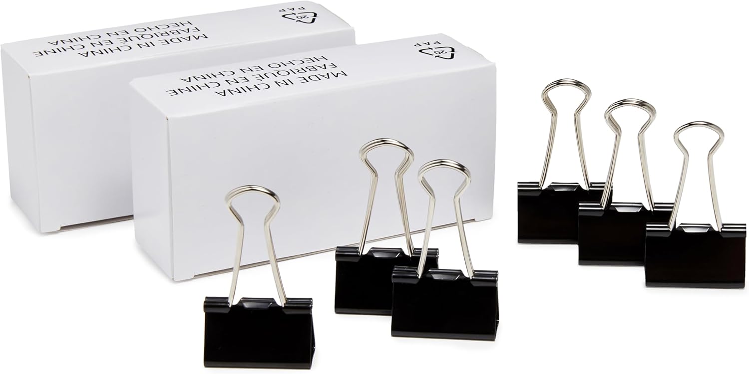 Amazon Basics Binder Paper Clips, Medium Clip (Small Box), 24 Count, 2 Pack of 12, Black