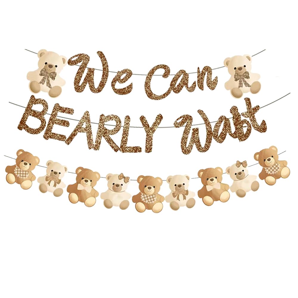 Bearly Wait Banner Bear Baby Shower Party Supplies Bearly Wait Growth Baby Shower Decorations Brown Glitter Scallion Powder Sparkling Flag for Boy Girl Gender Reveal Party