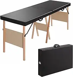 Maca Dobrável Madeira Real 200kg Estética Massagem Portátil S/Apoio Rosto (Preto)