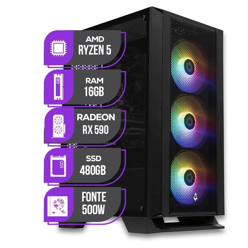PC Gamer Mancer, AMD Ryzen 5 5500, RX 590 8GB, 16GB DDR4, SSD 480...