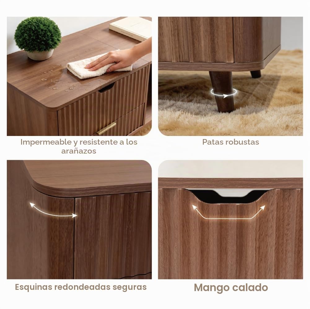 DAWYNIELD Mesa de Centro Elevable, Diseño Acanalado – con Compartimento Oculto y Cajón, Mesa de Madera con Estante Abierto, Mesa de Comedor Ahorradora de Espacio para Salón, Color Roble