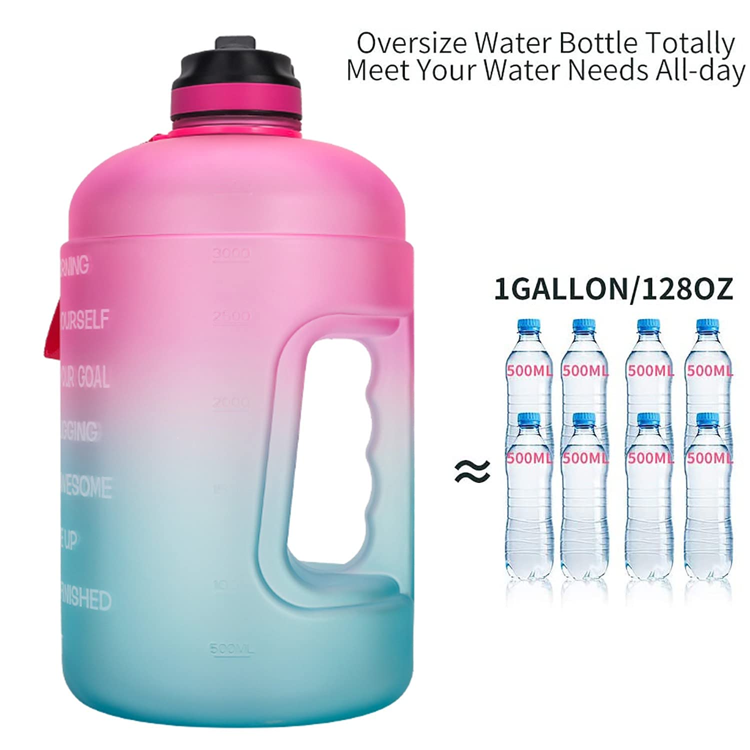 1 Gallon (128oz) Motivational Water Bottle With Time Marker & Straw - Leakproof, BPA Free, For Gym & Outdoor 3 thumbnail image