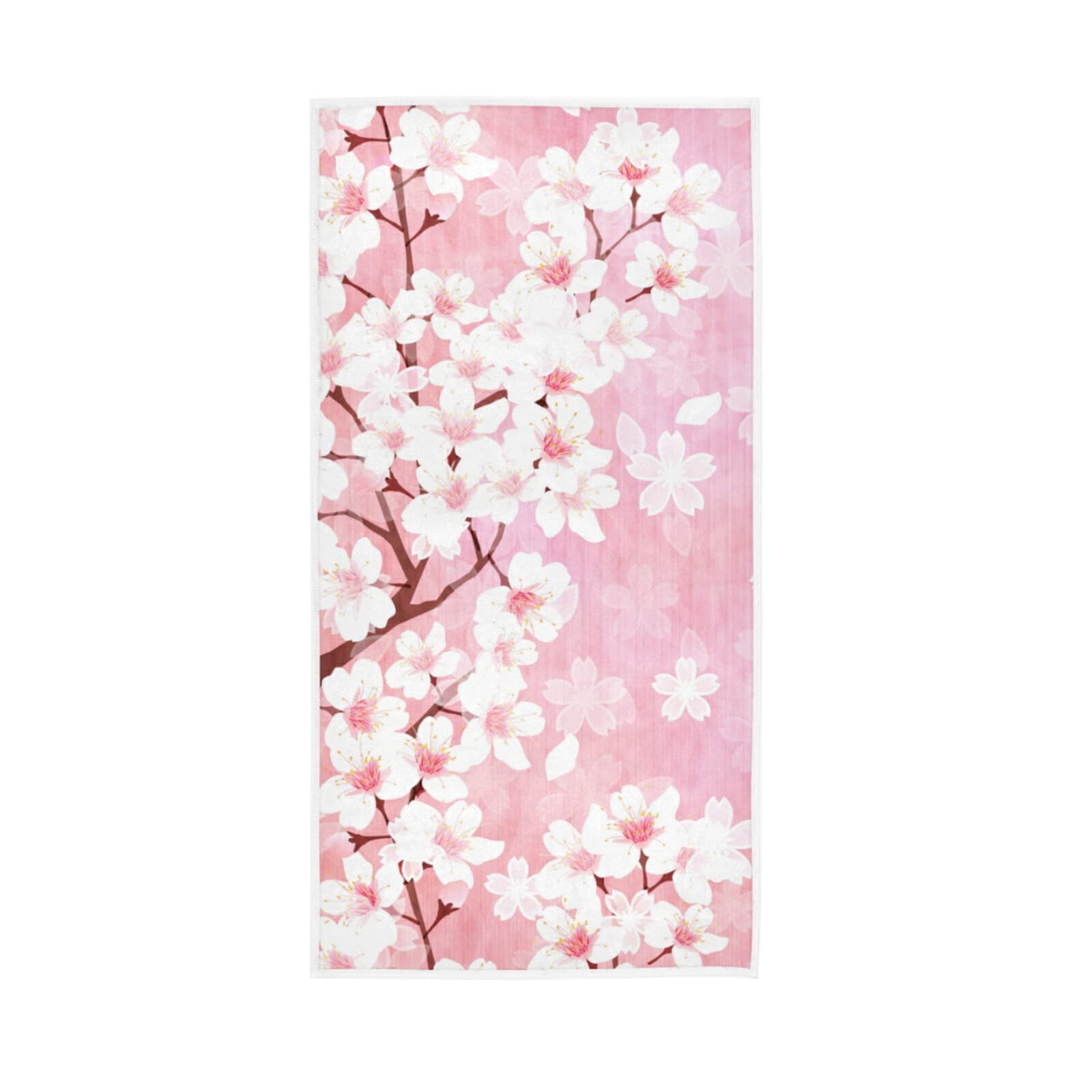 LSRCPD Seamless White Spring Cherry Blossoms on Pink Background Soft Hand Bath Towel 30" x 15" Thin Fast Drying Absorbent Soft Towels for Kitchen Gym Spa Hotel Beach