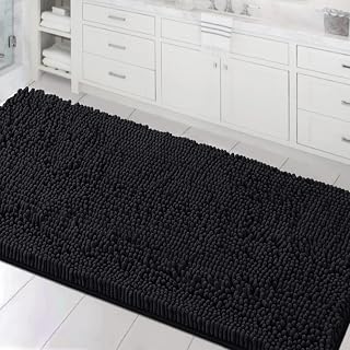H.VERSAILTEX Chenille Bath Mat Set Non Slip 24"x47", Black