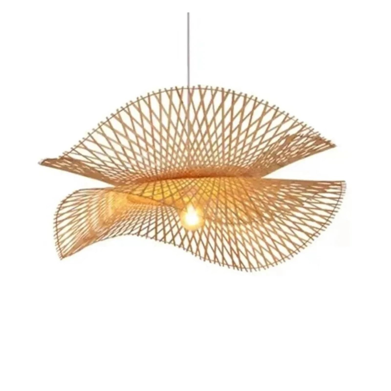 Lampshade Chandelier Rattan Lamp Bar Garden Dining Room Bedroom Wicker Lighting Fixture(55CM,3000K)