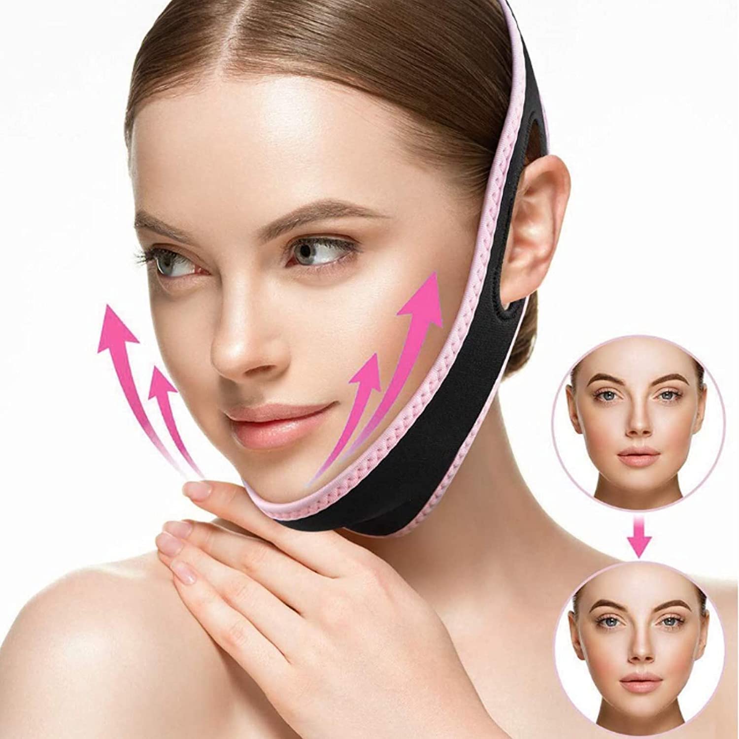 AMERTEERFace Slimming Strap,V Face Lifting Belt, Double Chin Reducer, Pain-Free Women Eliminates Sagging Skin Lifting Firming Anti Aging-Facial Mask Strap (Pink)