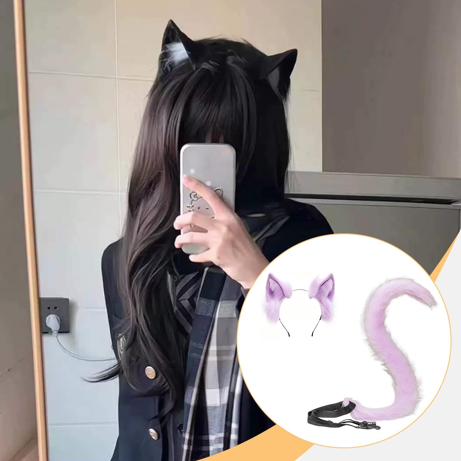 Baoblaze Set di Orecchie e Coda di Gatto, Accessori per Foto, Accessori per Animali per Travestimenti, Oggetti di Scena Natalizi, Viola