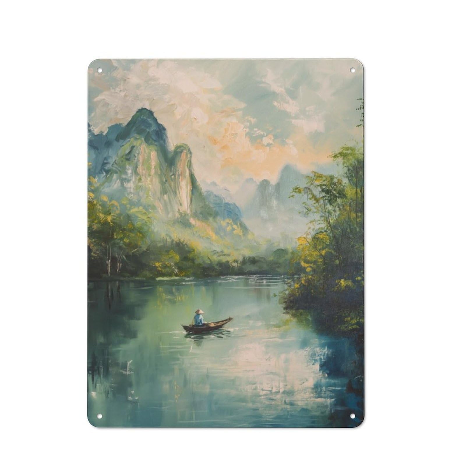 Junmoney Asian Mountains River Vintage Metal Wall Decor 40X30cm, Tin Sign For Cafe, Pub, Workshop Or Home Bar, For Casual British Interiors