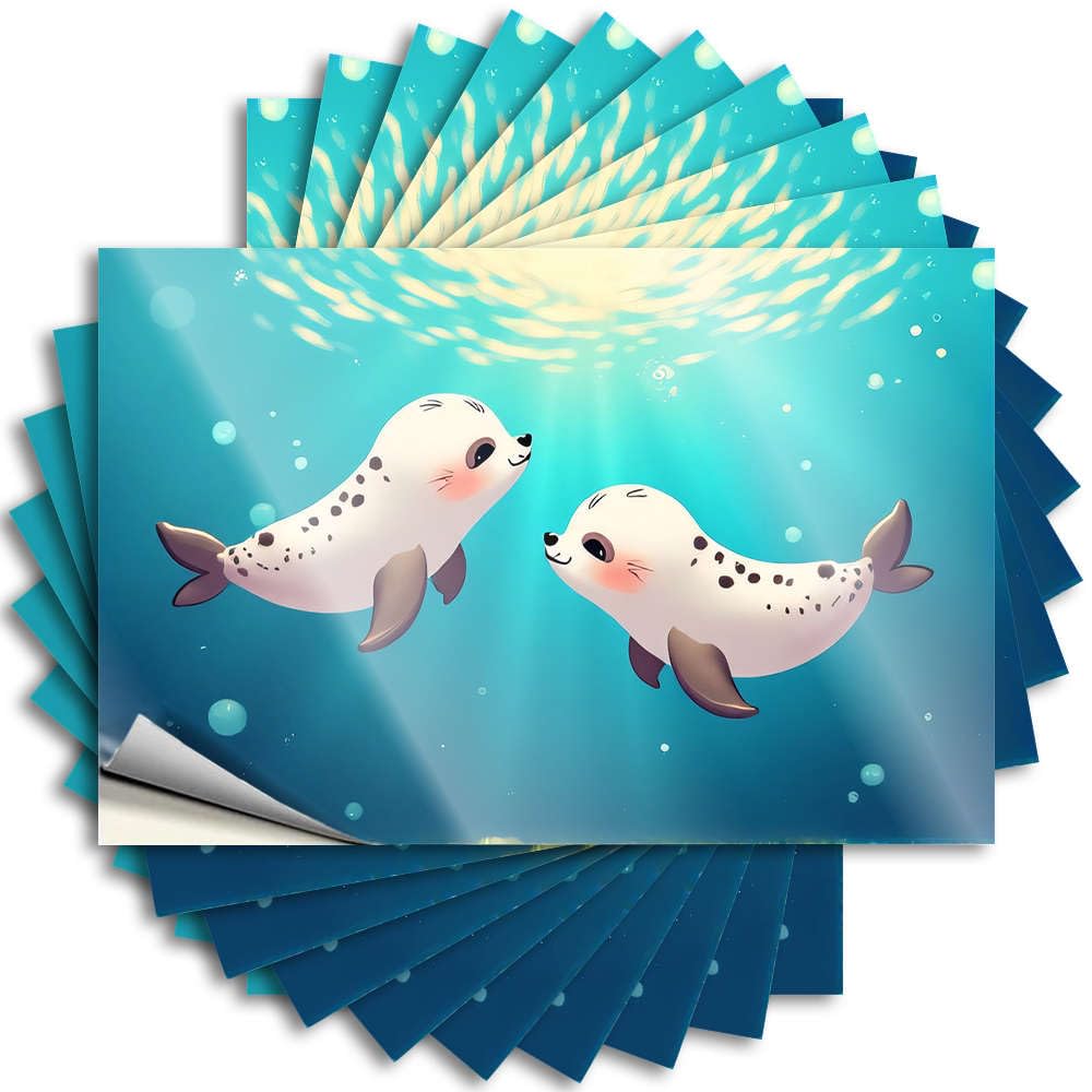 Tattoo Tall Love Laptop Two Cute Seals Swimming Underwater - No Residue Decals for Essentials(6X9CM)