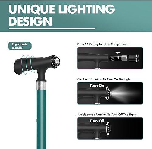 Miniatura 2 de KINGGEAR Walking Cane for Women & Men, Lightweight & Sturdy Offset Walking Stick, Walking cane with Autonomous Standing, Large Quad Base Cane for