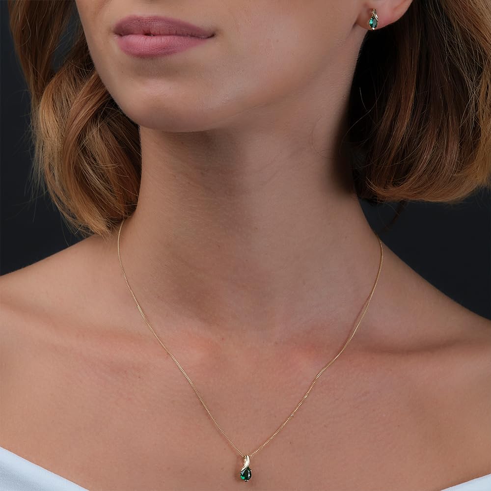 MIORE Halskette Damen, 9 Karat 375 Gelbgold und 18K vergoldetes 925 Silber, Smaragd/Rubin/Topas/Saphir/Aquamarin Tropfen-Anhänger, Made in Italy, Panzerkette 45cm, Schmuck Damen, mit Schmuckbox