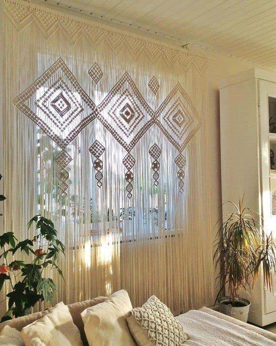 Macrame Valance Cotton Striped Window Curtain Woven Boho Wall Hanging (Size L 80 X W 40) inches