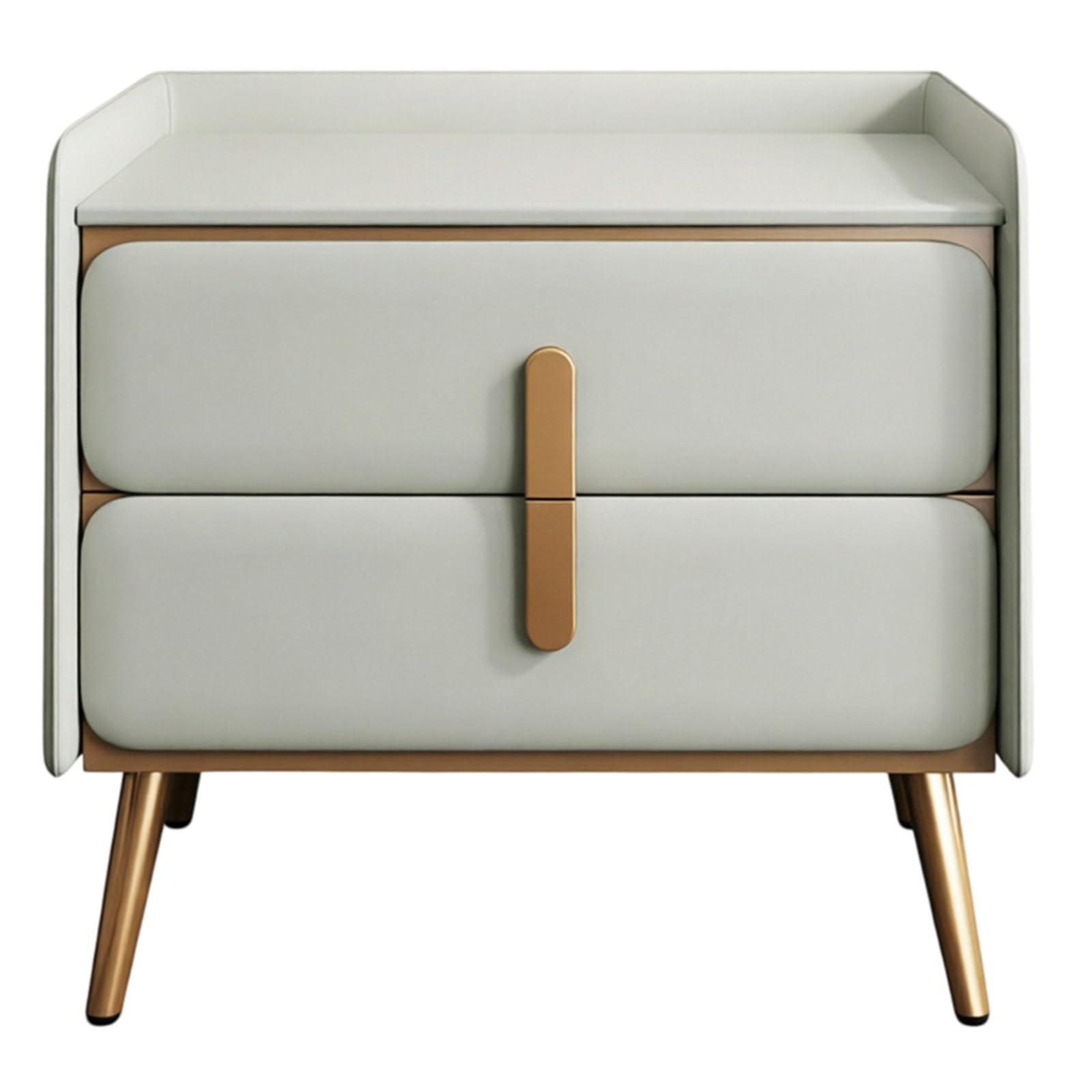 guiling-1986 Bedside Table Two-Drawer Nightstand with Upholstered Front and Metal Legs for Bedroom Nightstand(White,Small)