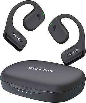 Open-Ear True Wireless Headphones - Bluetooth 5.3 Air Conduction Earbuds with Earhooks & Dual Mic, Headsets Compatible with iPhone & Android, IPX5 Waterproof Earphones for Sports, Black