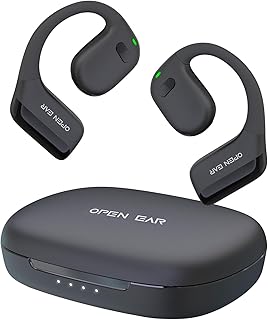 Open-Ear True Wireless Headphones - Bluetooth 5.3 Air Conduction Earbuds with Earhooks & Dual Mic, Headsets Compatible with iPhone & Android, IPX5 Waterproof Earphones for Sports, Black