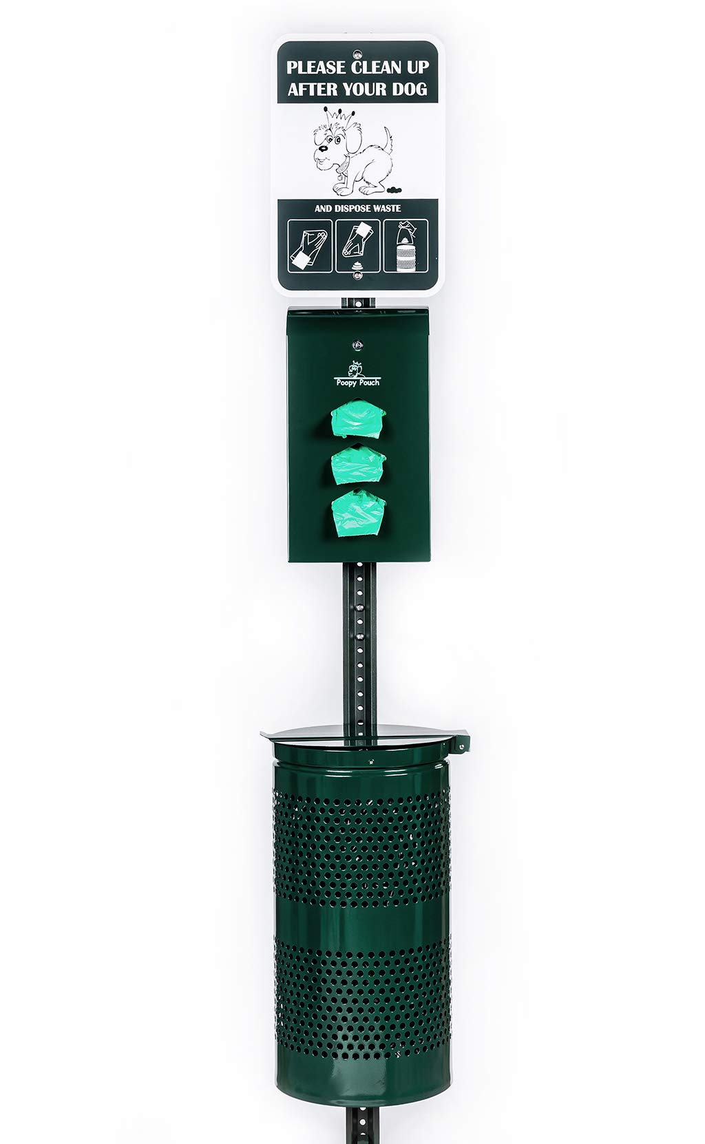 Poopy Pouch Monarch High-Capacity Pet Waste Station (Complete Kit) - Includes Locking Dispenser, 10 Gallon Trash Can With Lid, Steel Sign, 8ft. Channel Post, & 800 Poopy Pouch Universal Pet Waste Bags