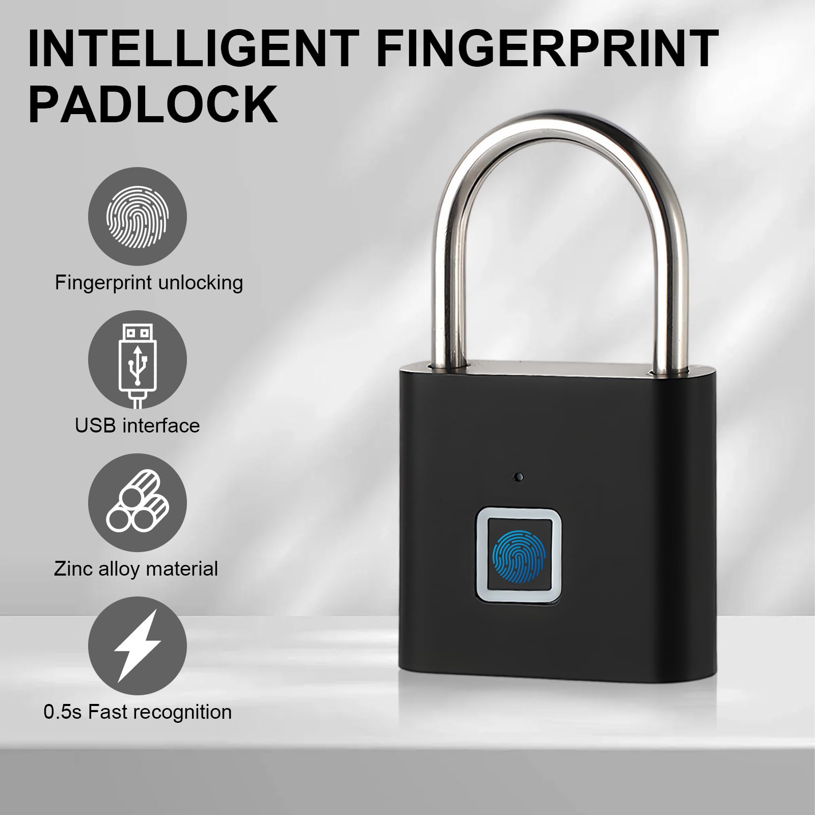 Lucchetto con Impronta Digitale – Ricarica USB-C, Impermeabile IP65 & Antiruggine – Per Palestra, Giardino, Bicicletta – Registra 20 Impronte, Cavo in Acciaio Antiscasso