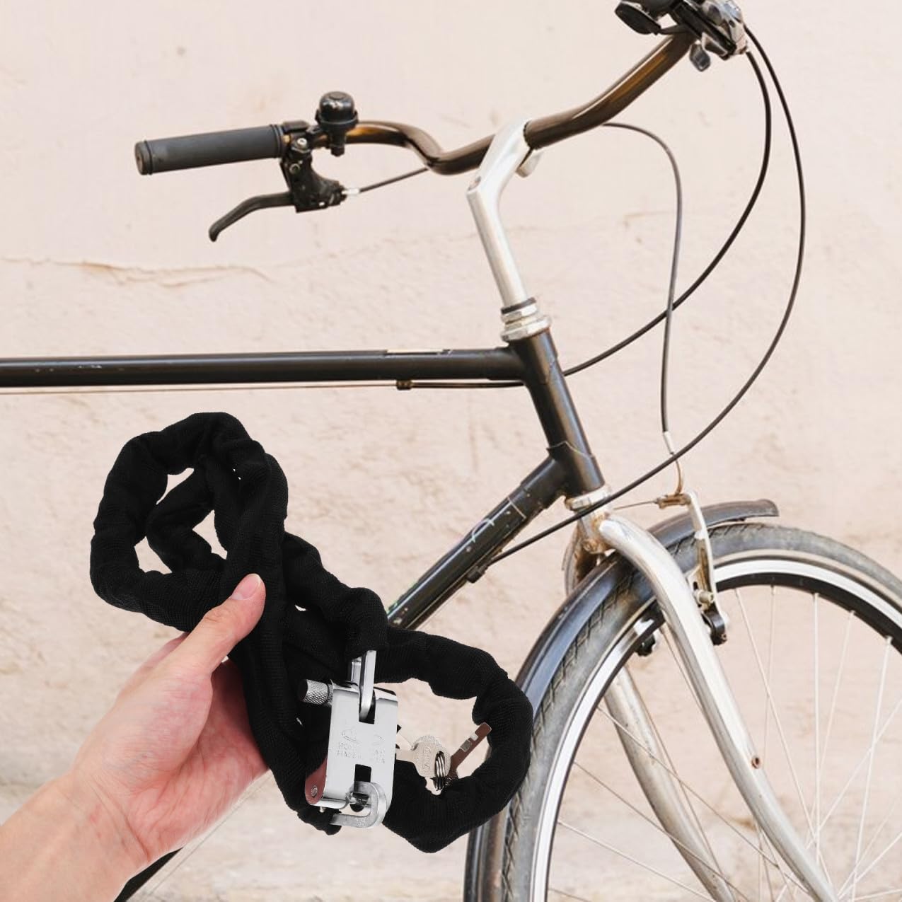 Lucchetto a Catena per Bicicletta e Moto 120cm, Acciaio al Manganese Nero | Leggero e Portatile, Anti Corrosione, per Ciclismo e Uso All'aperto, Protegge Biciclette e Oggetti