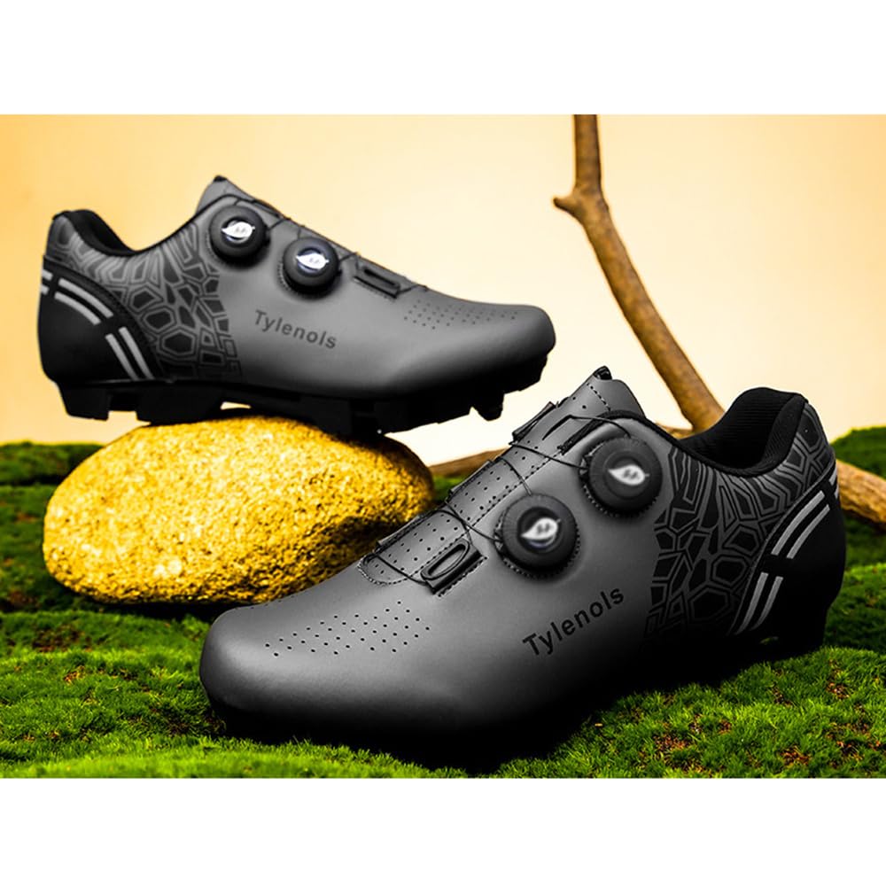 ENEN Scarpe MTB Uomo, Scarpe da Ciclismo Uomo, Scarpe Spinning Donna, Scarpe MTB SPD, Scarpe Mountain Bike Compatibili con Pedali SPD 2 Bulloni con Tacchette, Blu Nero Grigio Rosa Scarpe Bici