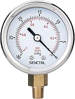 SENCTRL -30-0 inHg Vacuum Pressure Gauge 2" Dial 1/8 NPT Lower Mount IP67 Waterproof Stainless Steel for HVAC Compressor