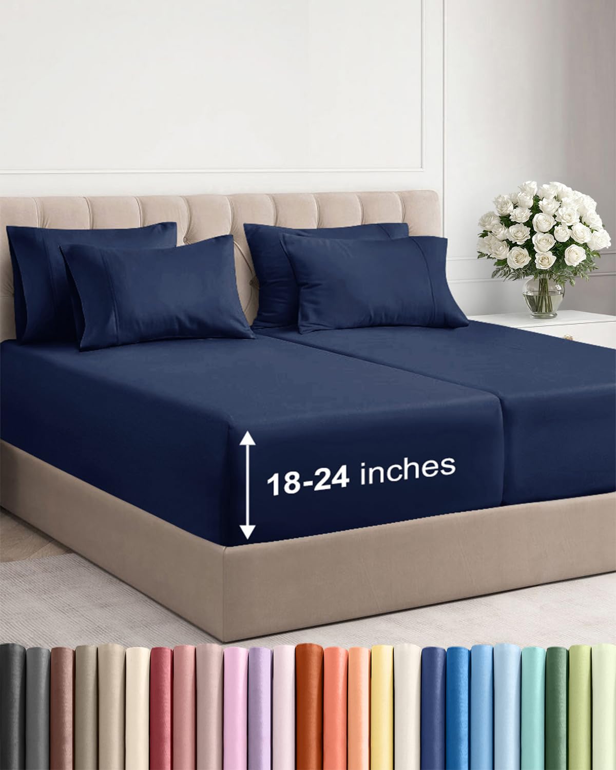 Extra Deep Pocket Sheets - 7 Piece Split King Size Sheet Set - Ultra Deep Mattress Fitted Sheets โ image 1