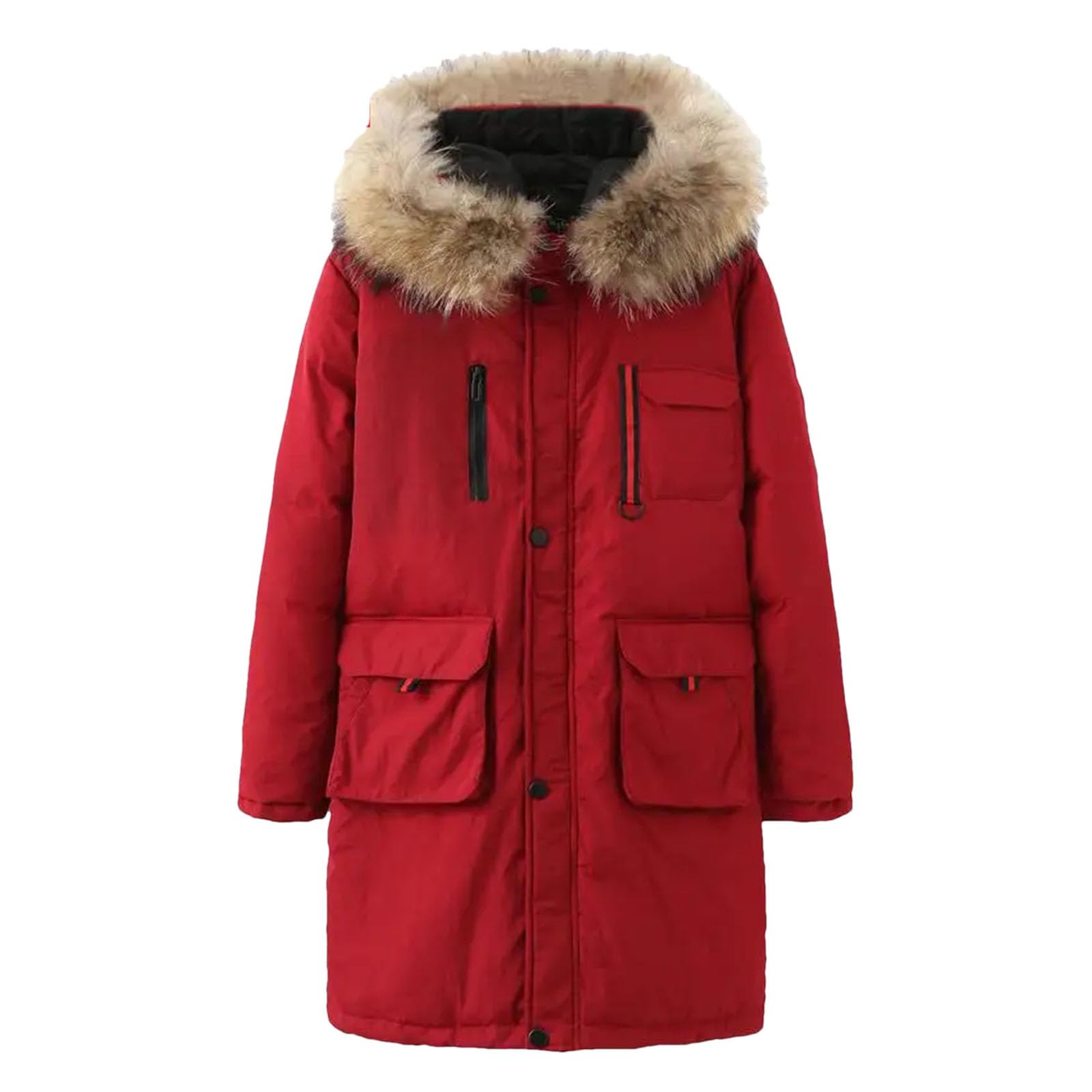 Dcvmvmn Mens Long Down Jacket Hooded Collar Thick Warm X-Long Puffer Coat Loose Casual Plus Size Down Outerwear